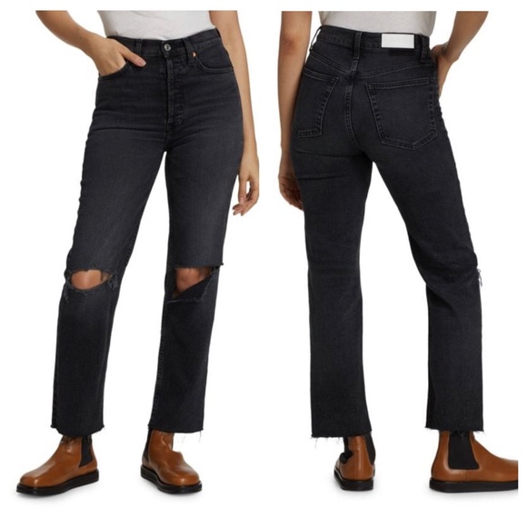 Re/Done 70's Stove Pipe Raw Hem High Rise Straight Leg Jeans Sz 27